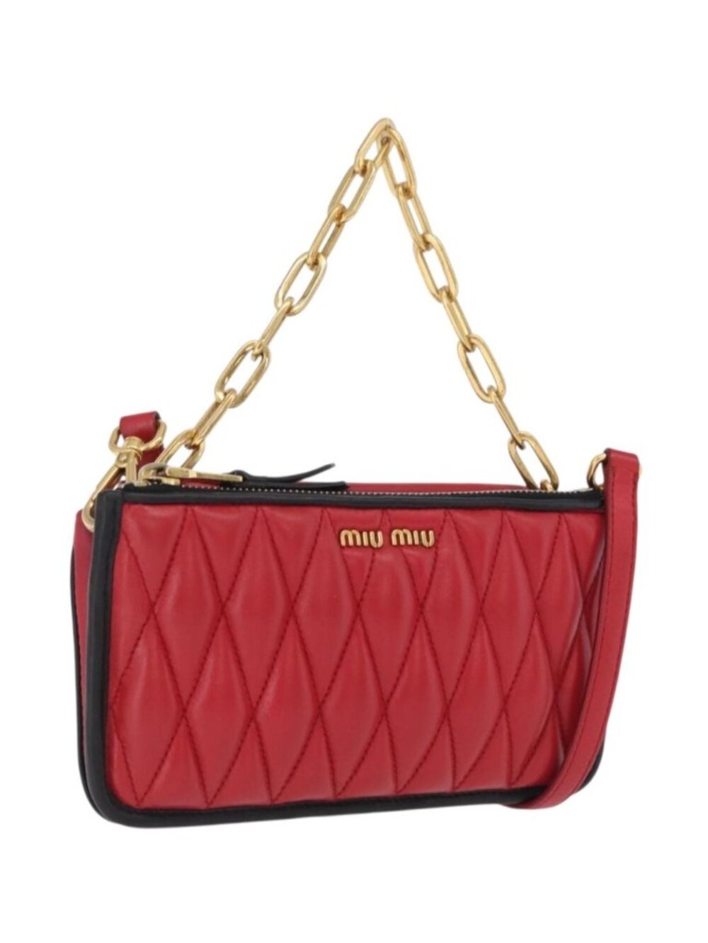 Miu Miu Chain Shoulder Bag Leather 2way Red Gold